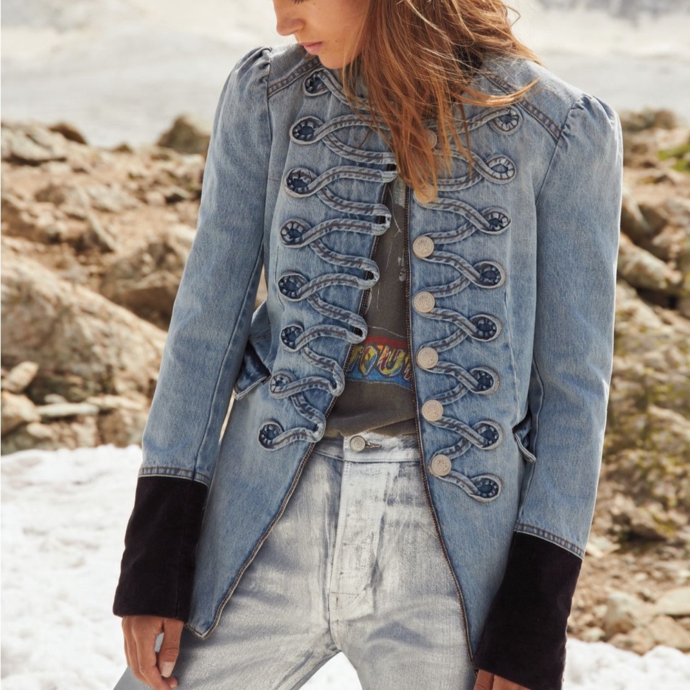 Free People Seamed and Structured Denim Jacket, Band, Military